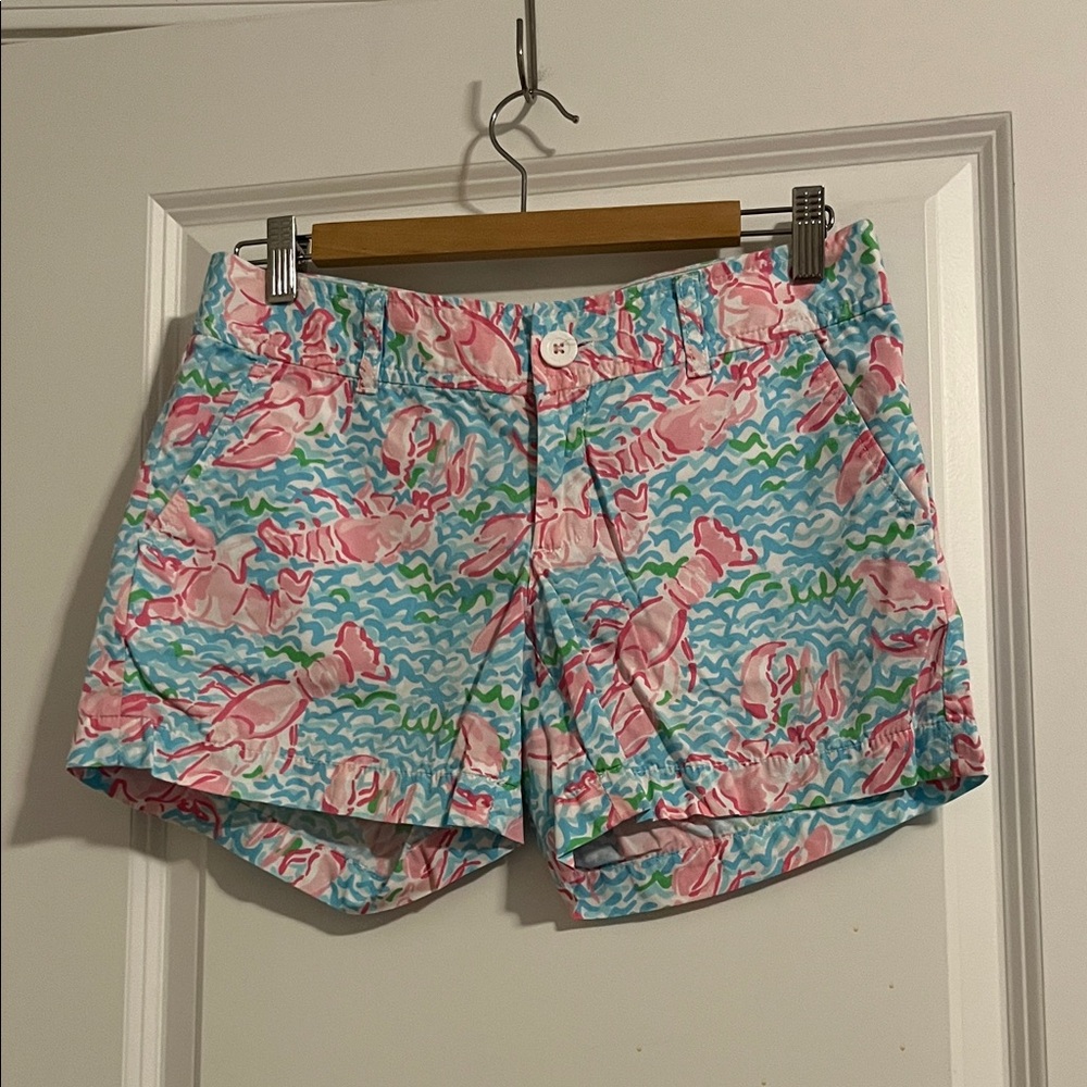 Lilly Pulitzer Pink and Blue Lobster Print Callahan Shorts